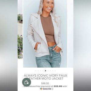 Cream faux-leather moto jacket. Brand new. Stretchy! Gold details!